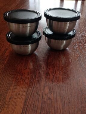 Stainless Steel 4 Tahari Covered Snack Condiment Containers (b600)